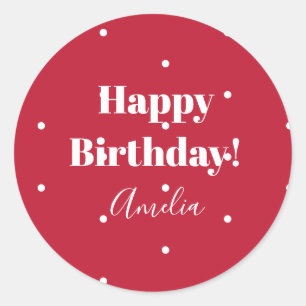Nom Joyeux anniversaire Pois Rouge Étiquette cadea