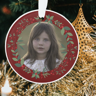Nom Kid's Photo Burgundy Christmas Wreath