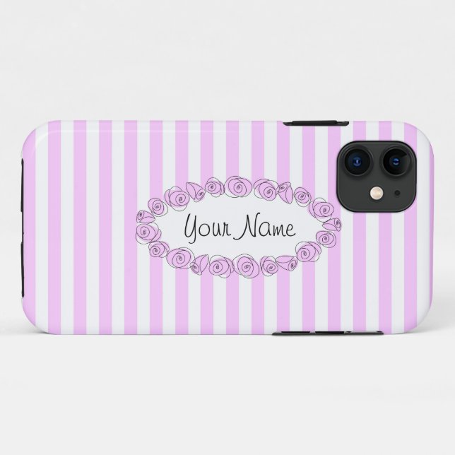 Nom Lilac rose coque iphone rayé horizontal (Dos (Horizontal))