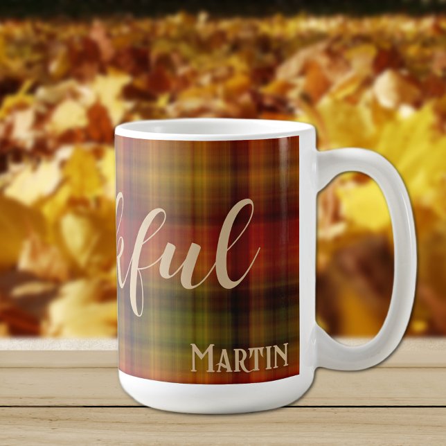 Nom & Merci sur Plaid Motif 15oz Autumn Mug (Créateur téléchargé)