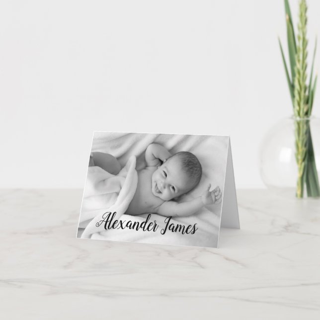 Nom moderne Script Baby Photo faire-part de naissa (Devant)