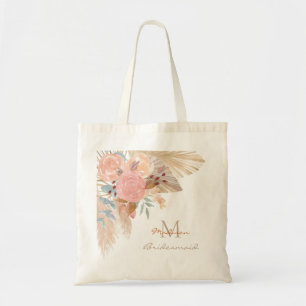 Nom Monogram Pampas Bridesmaid Sac fourre-tout