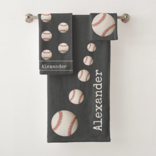 Nom monogramme baseball bleu sports salle de bain 
