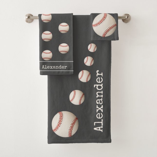 Nom monogramme baseball bleu sports salle de bain  (En situation)