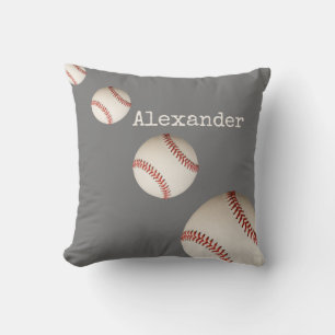 Nom monogramme baseball Grey sport lancer oreiller