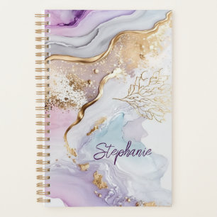 Nom Monogramme Lavis Aquarelle Violet Bleu Or
