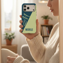 Nom Monogrammé Moderne Pistache et Bleu Pétrole