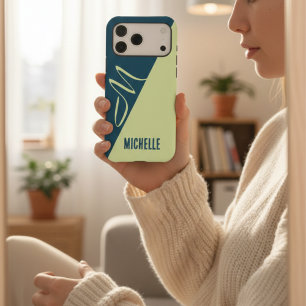 Nom Monogrammé Moderne Pistache et Bleu Pétrole