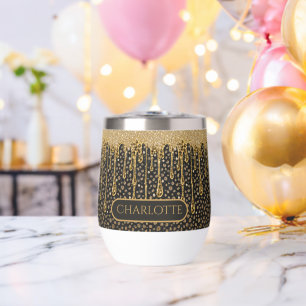 Nom Monogramme Noir Or Paillettes Qui Coulent Glam