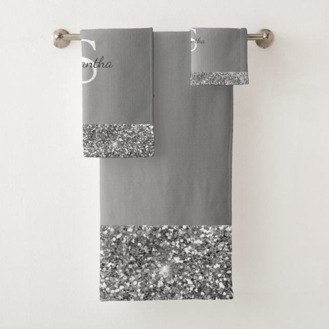 Nom Monogramme Paillettes Argentées Chic (En situation)