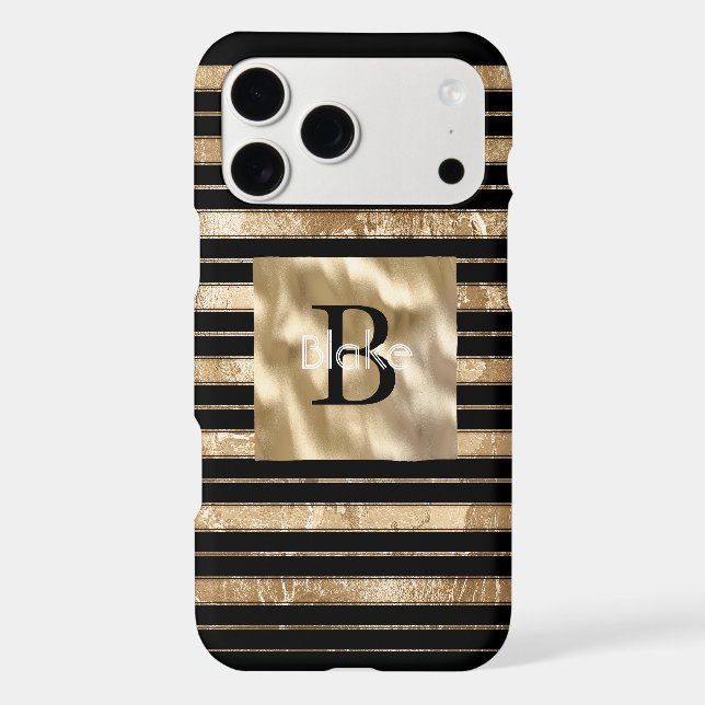 Nom Monogramme Rayures Noir Or (Verso)