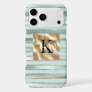 Nom Monogramme Rayures Vert Menthe Or