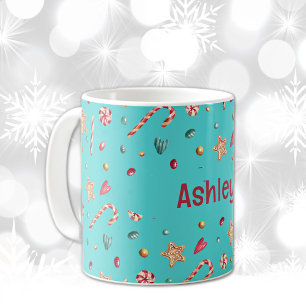 Nom, Mug à café Turquoise Bonbons & Cookies 11oz