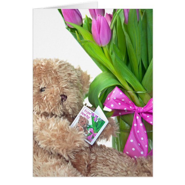 Nom Ours en peluche avec tulipes (Devant)