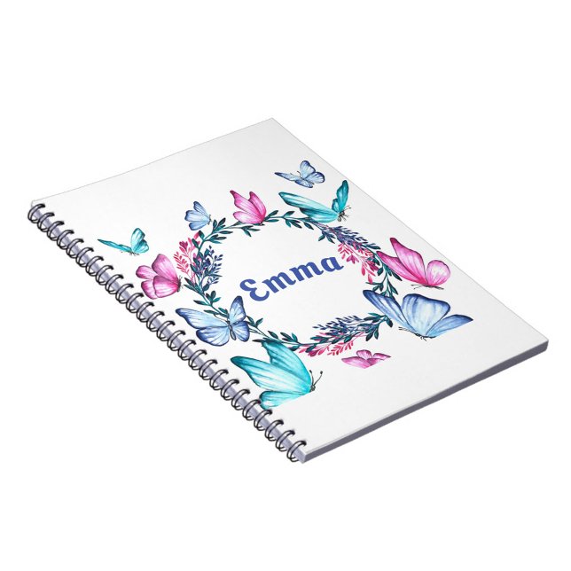 Nom papillon Carnet photo spirale (A beautifully illustrated notebook featuring a vibrant floral wreath.  )