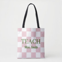 Nom personnalisable Sac cabas à carreaux rose mign