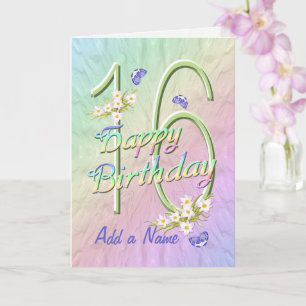 Nom personnalisé 16e anniversaire Papillon Carte d