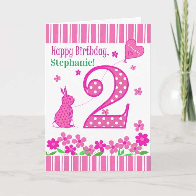 Nom personnalisé 2e anniversaire avec carte lapin  (Devant)