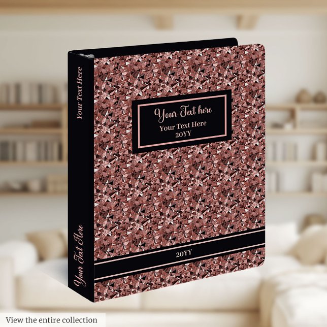 Nom personnalisé 3 anneau Classeur Rose or et noir (Custom Name 3 Ring Binder Rose Gold and Black)