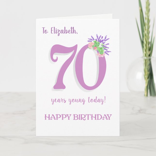 Nom personnalisé 70e anniversaire avec carte Rose  (Devant)