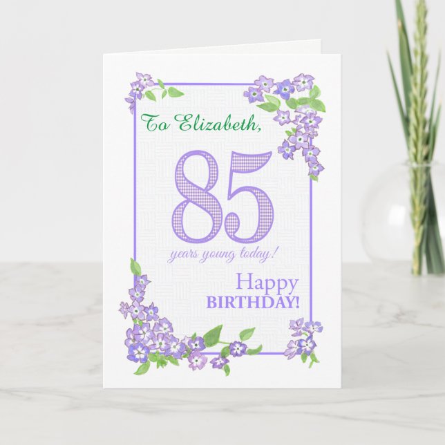 Nom personnalisé 85e anniversaire avec carte Fleur (Devant)