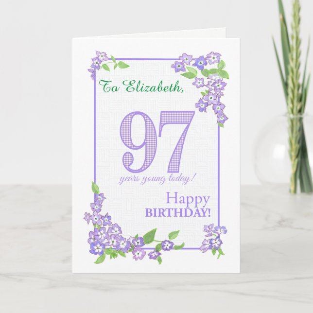 Nom personnalisé 97e anniversaire avec carte Fleur (Devant)