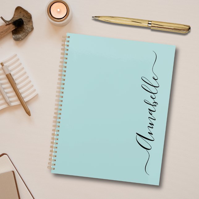 Nom personnalisé Aqua Mint Green (Personalized notebook and matching stationery range with elegant script name.)