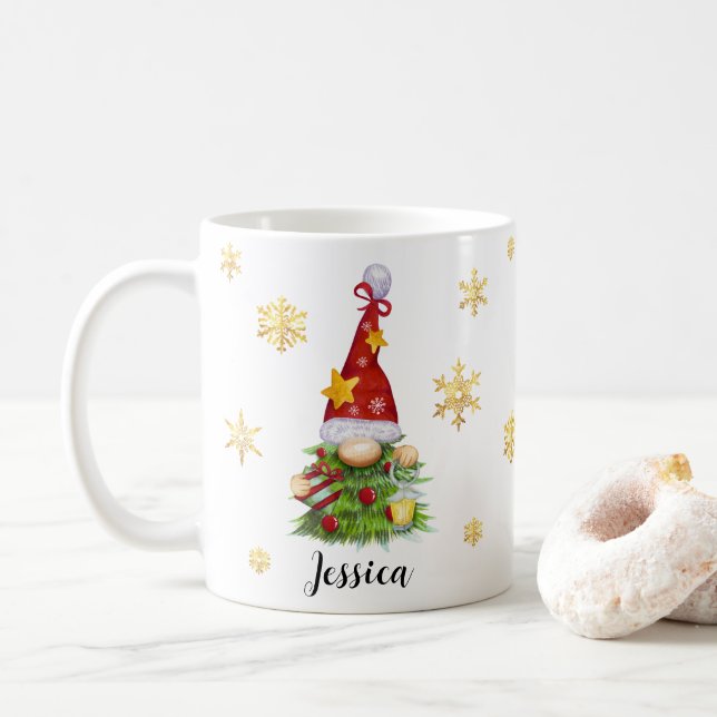 Nom personnalisé Arbre de Noël Gnome Mug classique (Avec donut)
