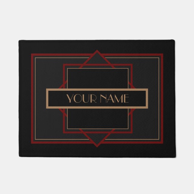 Nom personnalisé Art Déco - Tapis noir rouge (Devant)
