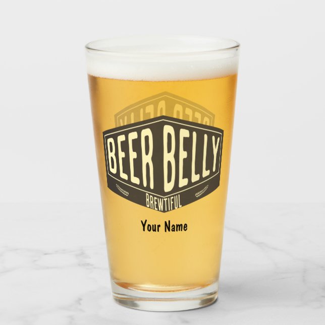 Nom Personnalisé Bière Ventre Brillant Drôle Verre (Devant (rempli))