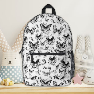 Nom personnalisé Black White Butterfly Sac à dos
