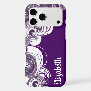 Nom personnalisé blanc Motif spiral violet Abstrai