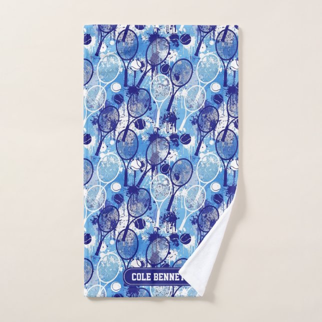 Nom personnalisé Blue Arty Tennis Towel (Serviette à main)