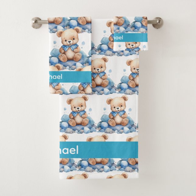 Nom personnalisé Blue Teddy Bear Ensemble de servi (En situation)