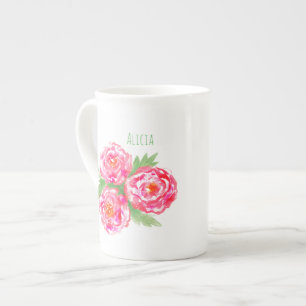 Nom personnalisé Bone China Mug Rose Aquarelle