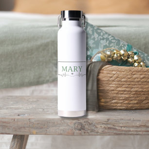 Nom personnalisé Bouteille d'eau avec Sage Green L