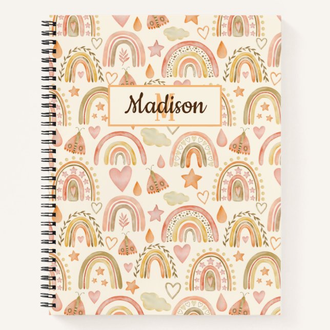 Nom personnalisé Carnet mignon Boho Rainbows Earth (Devant)