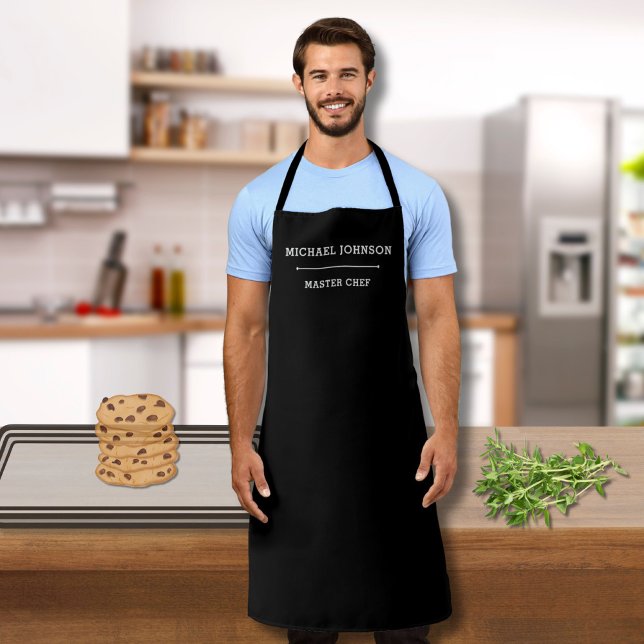Nom personnalisé Chef principal Tablier noir et bl (Créateur téléchargé)