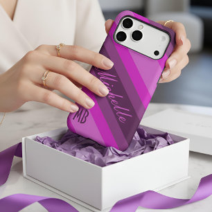 Nom personnalisé Chic Rayures roses et violettes