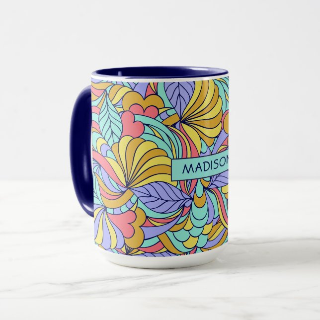 Nom personnalisé Colorful Doodles tasses (Devant gauche)