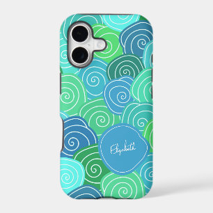 Nom personnalisé Cool mignon Motif bleu vert uniqu