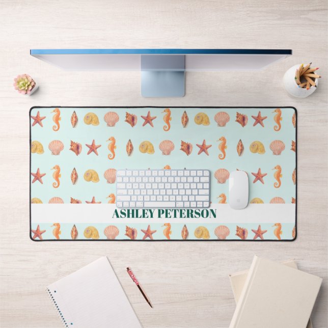 Nom personnalisé Coquillages aquarelle côtière Sar (Bureau 1)