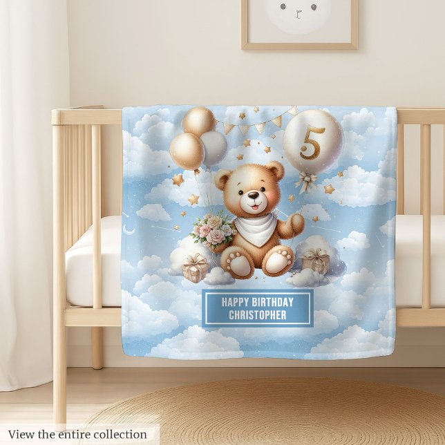 Nom personnalisé couverture d'ours en peluche pour (Custom name teddy bear blanket for 5th birthday)