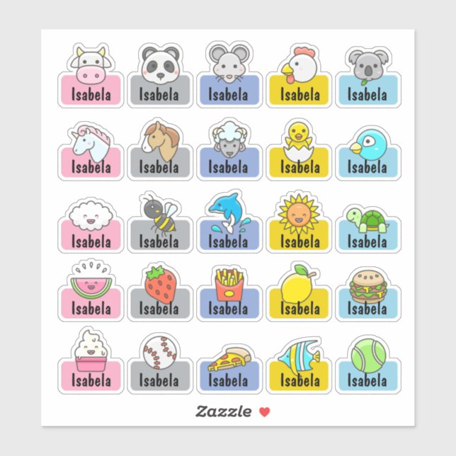 Nom personnalisé Cute Kawaii Stickers de garderie (Feuille)