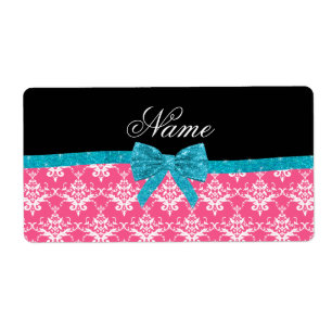 Nom personnalisé damas rose turquoise parties sci
