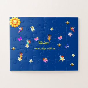 nom personnalisé de fille fée et fleurs Puzzle