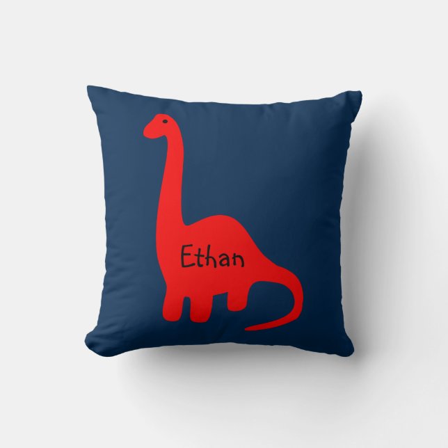 Nom personnalisé "Dinosaur rouge" Coussin (Recto)