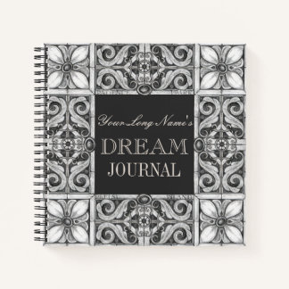Nom personnalisé Dream Journal noir gris blanc