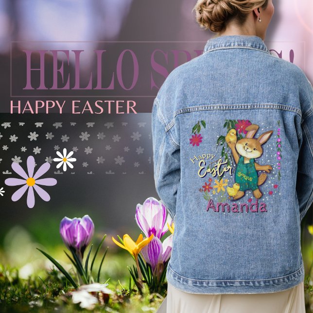 Nom personnalisé du lapin de Pâques cool (Cool Easter Bunny Custom Name Denim Jacket
)