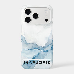 Nom personnalisé élégant blanc et bleu marbre